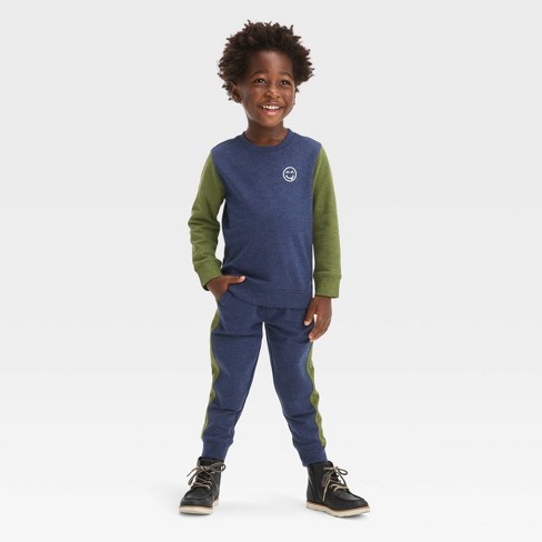 Toddler Boys' Long Sleeve Fleece Crewneck And Jogger Pants Set - Cat &  Jack™ Navy Blue : Target