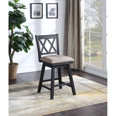 24" Beige and Black Wood Swivel Counter Stool