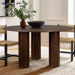 52" Oak Wood Drum Dining Table, Architectural Design Round Dining Table with 3 Legs for 4-6 person, Indoor Furniture - Maison Boucle - 1 of 4