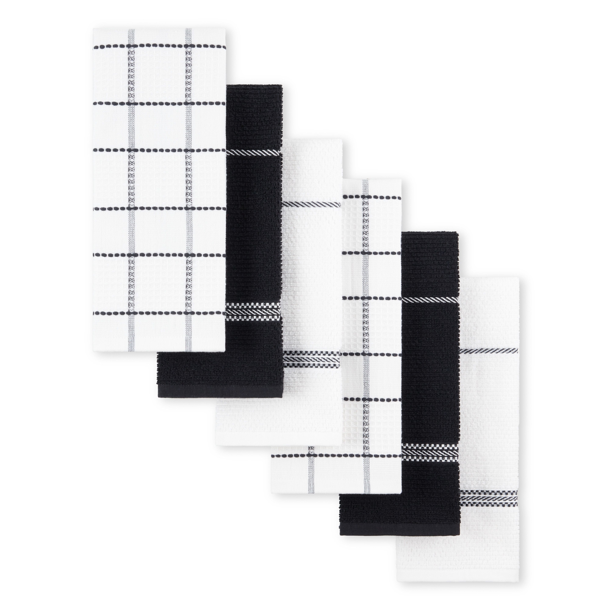 MARTHA STEWART Modern Waffle Kitchen Towel Set 6-Pack, Black, 16"x28"
