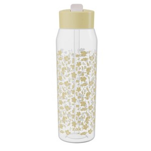 Zak Designs 32oz Vanilla Floral Manual Straw Bottle Yellow - 1 of 4