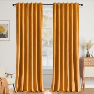 2 Panels Solid Velvet Room Darkening Curtain Panel,Blackout Curtains with Rod Pocket Back Tab,Soft Window Drapes for Living Room Bedroom - 1 of 4