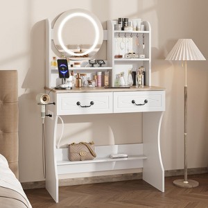 White Makeup Vanity Desk with Mirror, Lights & Charging Station, 3 Lighting Modes - 1 of 4