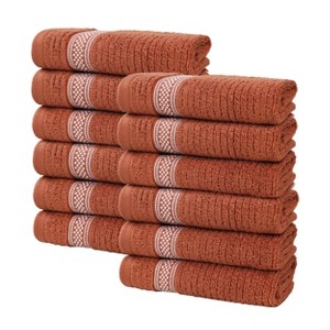 Zero Twist Cotton Ribbed Modern Geometric Border Face Towel Washcloth Set 12 by Blue Nile Mills - 1 of 4