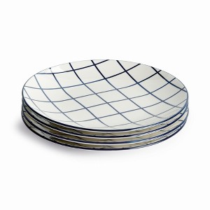 Plum & Post Stria 8.5" Plates, Set of 4 - Dark Blue/White Ceramic - 1 of 4