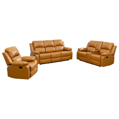 Tribesigns Semi PU & PVC Couch with Adjustable Angle, Storage & Cup Holders, Reversible Coffee Table, Ginger for Living Room
