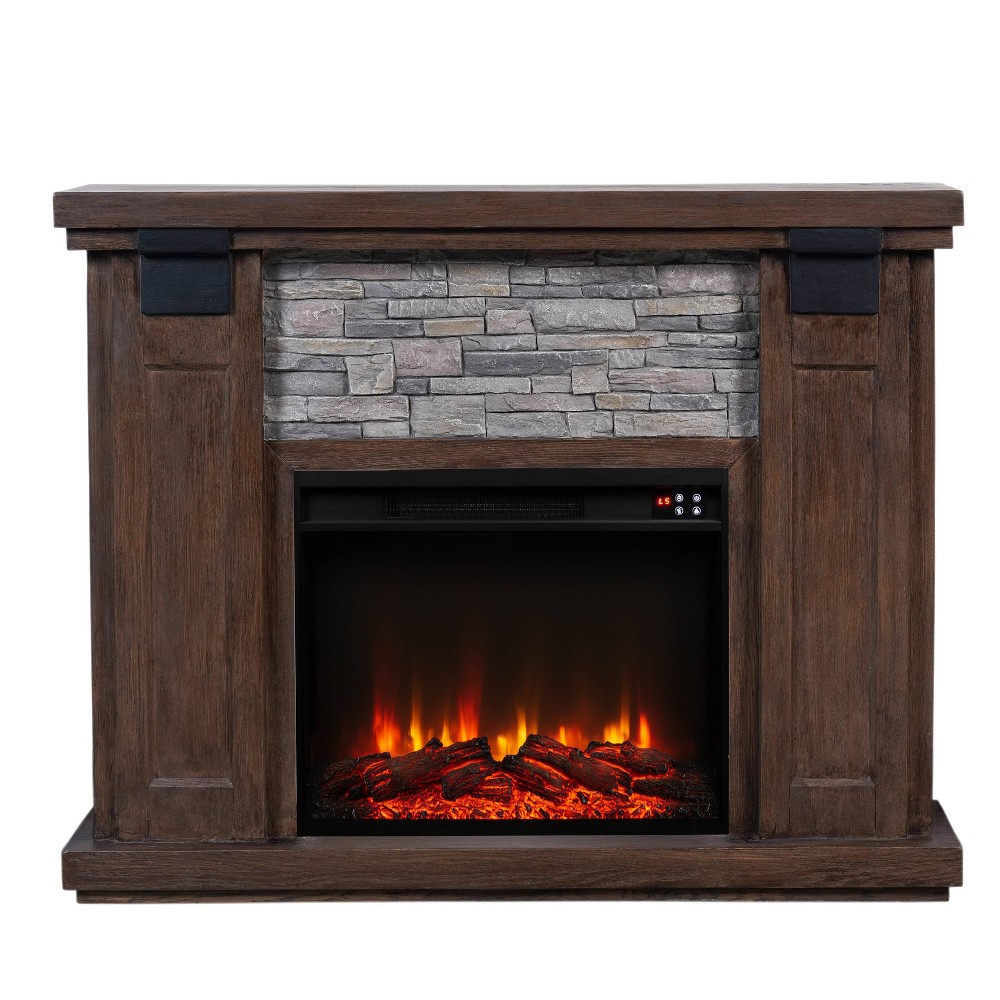 47" Stone Topside Freestanding Electric Fireplace Brown - Festivo: MgO Technology, Remote Control