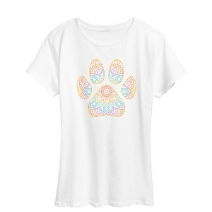Women's - Instant Message - Rainbow Decorative Paw Print Short Sleeve Graphic T-Shirt - 1 of 4
