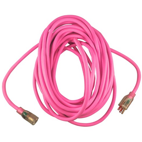 50' 12 Gauge Fluorescent Pink Extension Cord w Lighted End MADE IN USA 