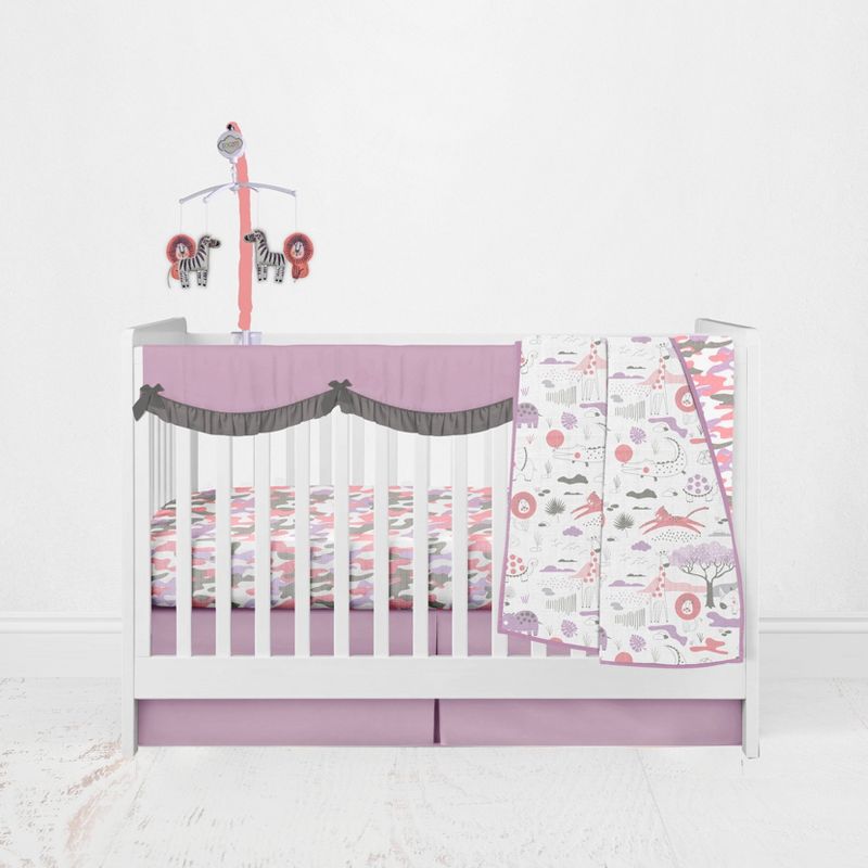Bacati - Solid Girls Lilac/Coral/Gray Solid Long Crib Rail Guard Cover , 5 of 9