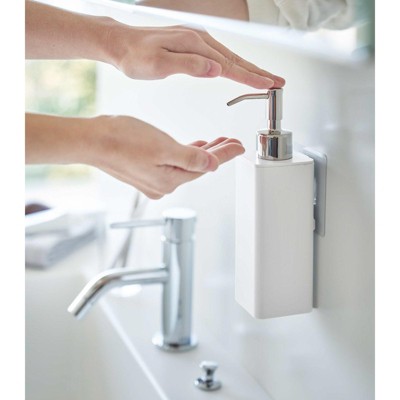 White Adhesive Wall-Mounted Soap Dispenser with Stainless Steel Pump
