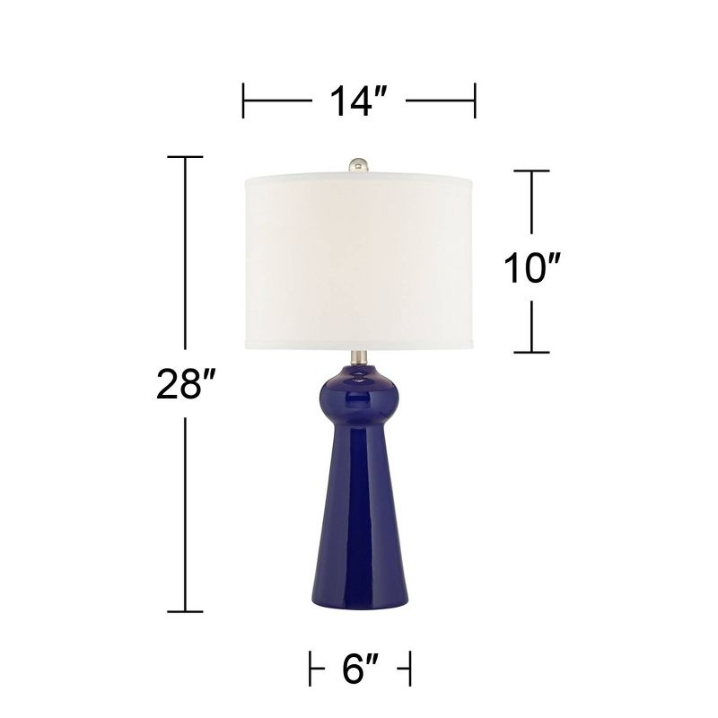 360 Lighting Damon Modern Table Lamps Set of 2 28" Tall Blue Ceramic White Drum Shade for Bedroom Living Room Bedside Nightstand Office Kids House, 4 of 10