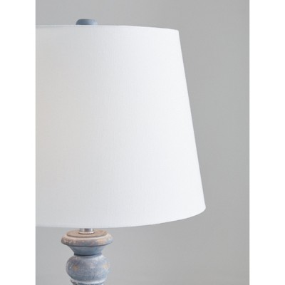 Antiqued Blue Terra Cotta Table Lamp with Fabric Shade