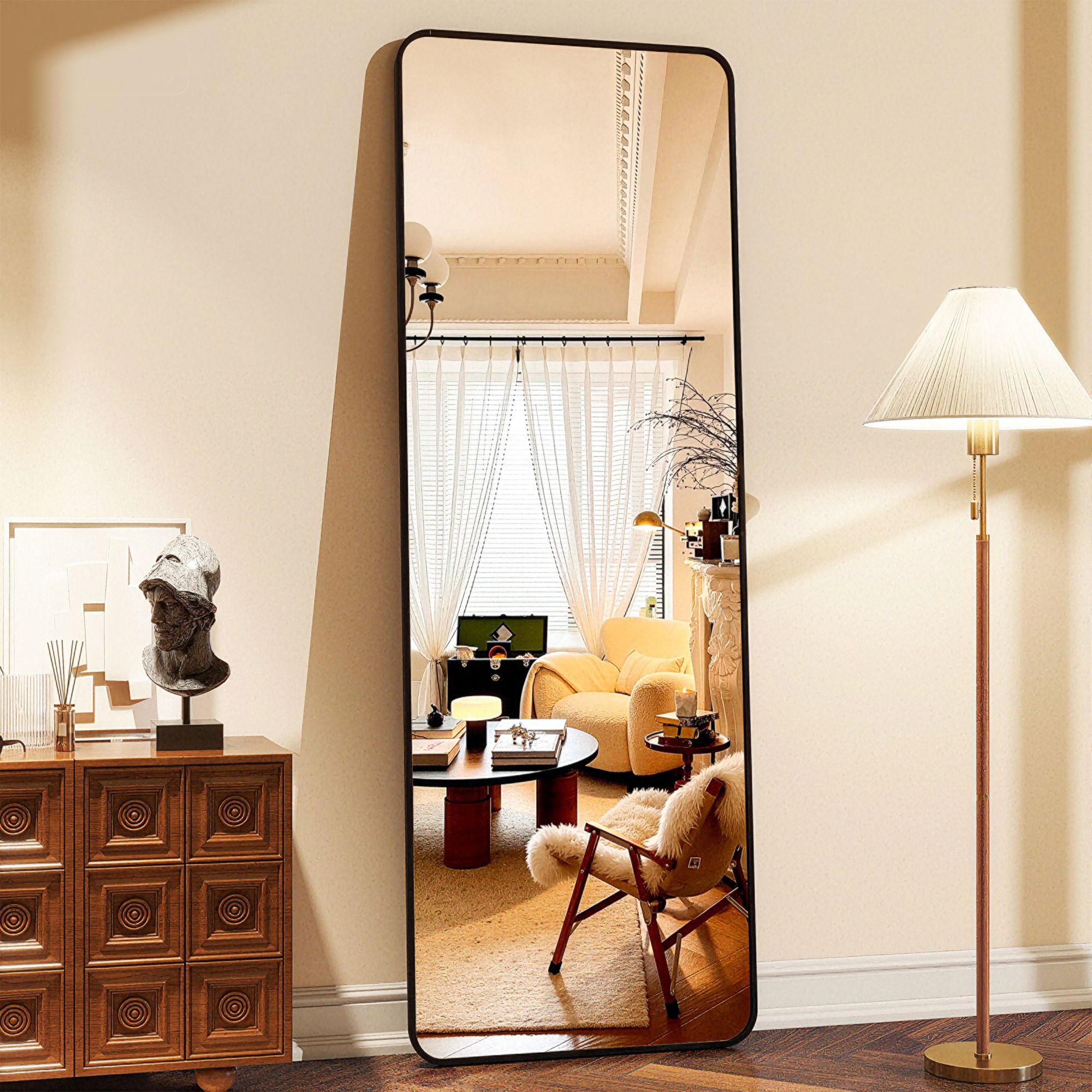 Full-Length Floor Mirror with Aluminum Alloy Frame - Freestanding & Wall-Mounted Design for Bedroom/Living Room-LIKEPAY