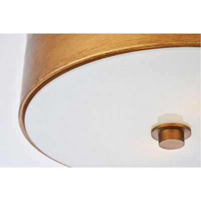 Hazen Vintage Gold 12" Frosted White Glass Drum Flush Mount