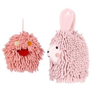 REGALWOVEN 2 Packs Cute Cartoon Alpaca Fuzzy Ball Hand Drying Hanging Ball Towels for Bathroom 7" x 7"/7" x 11" - 1 of 4