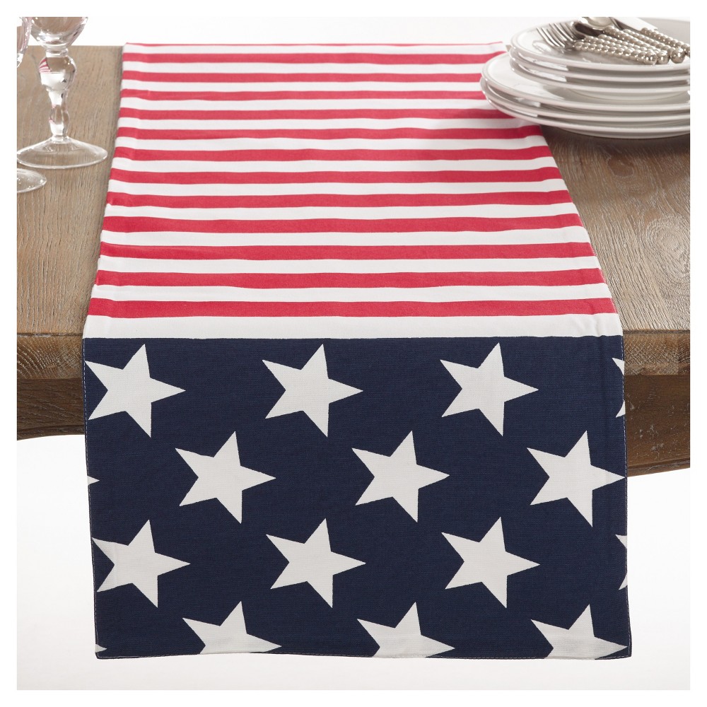 Photos - Tablecloth / Napkin Saro Lifestyle 16"x72" American Flag Design Table Runner