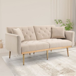 Modern Velvet Loveseat Sofa, 2 Seater Button Tufted Couch With Metal Feet For Living Room Bedroom Apartment - 1 of 4