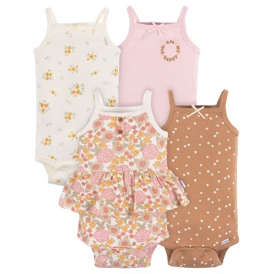 Image of Gerber Baby Girls' Onesies Bodysuits - Retro Floral - 3-6 Months - 4-Pack