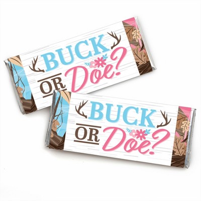 Big Dot of Happiness Buck or Doe - Candy Bar Wrapper Hunting Gender Reveal Party Favors - Set of 24