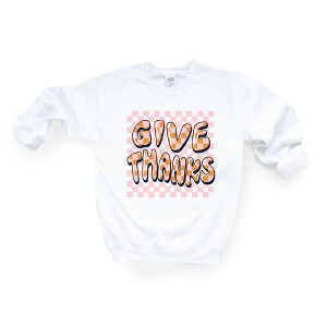 Simply Sage Market Women's Give Thanks Checkered Gildan Sweatshirt - 1 of 2