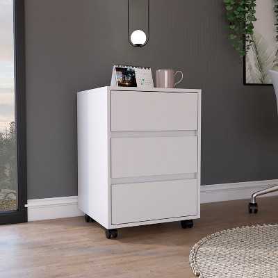 Grungis Modern File Cabinet with Wheels,Office Cabinet with 3 Drawers,Printer Stand for Home,Office,White