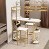 3 Pcs Bar Table And Chairs Set, Modern Kitchen Bar Height Dining Table Wood Breakfast Pub Table With Gold Base With Shelves, White+Gold - 2 of 3
