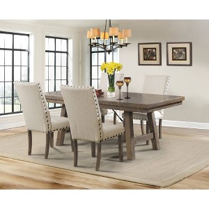 Dex 5pc Dining Set Table, 4 Upholster Side Chairs Walnut Brown/ Cream - Picket House Furnishings