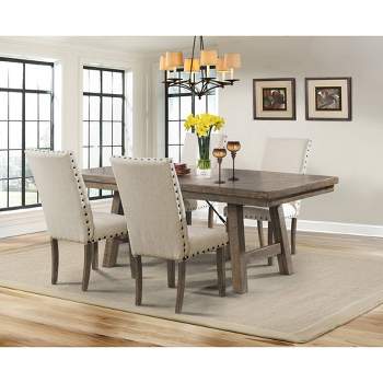 5pc Dex Extendable Dining Table Set, 4 Upholster Side Chairs Walnut Brown/ Cream - Picket House Furnishings