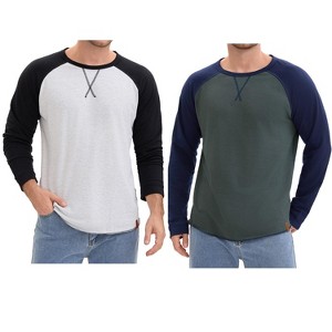 INSPIRE CHIC Men's Long Sleeves Tops Colorblock Casual Raglan T-Shirts 2 Packs - 1 of 4