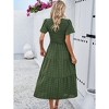 Elegant Summer Maxi Tiered Dress for Women V Neck Garden Party Formal Dress with Tiny Floral Embroidery High Waist Shirred Dress - 2 of 4