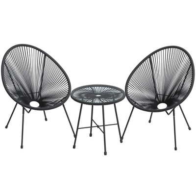 COMHOMA 3-Piece Outdoor Seating Acapulco Chair, Modern Patio Furniture Set,  1 Table and 2 Chairs, Outdoor Conversation Bistro Set