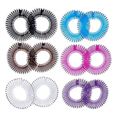 Glamlily 12 Pack Zig Zag Circle Comb Women's Headbands with Teeth, Rhinestone Hair Accessories, 6 Colors