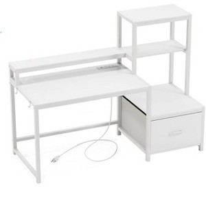 Itopfox Computer Desk with Drawers & Monitor Stand, Home Office Desk with Storage Shelves, Gaming Desk with Power Outlets & LED Lights for Study - 1 of 4