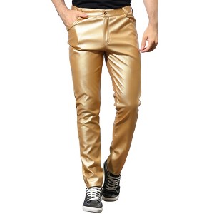 Lars Amadeus Men's Metallic Slim Fit Night Club Disco Shiny Faux Leather Pants - 1 of 4