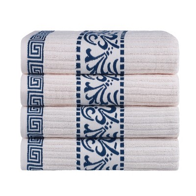 100% Cotton Medium Weight Floral Border Infinity Trim 8 Piece Assorted Bathroom  Towel Set, Navy-blue - Blue Nile Mills : Target