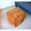 HomeRoots 18" Orange Recycled Silk and Cotton Blend Cube Pouf Ottoman - 2 of 4
