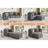 Grey Convertible Sectional Sofa with Reversible Chaise & Storage Ottoman. U-shaped 3-seat modular couch. - 3 of 4