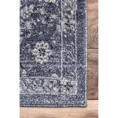 Blue Distressed Floral Synthetic 4' x 6' Area Rug