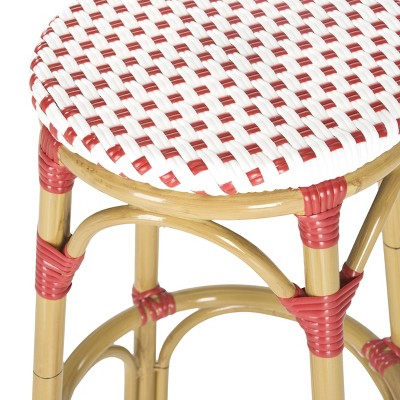 Coastal Farmhouse Red & White Faux Bamboo Bar Stool