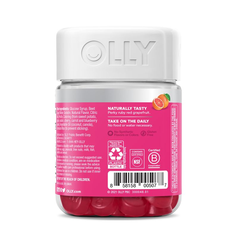 OLLY Undeniable Beauty Multivitamin Gummies for Hair Skin &#38; Nails with Biotin, Keratin, Vitamins C &#38; E - Grapefruit Glam - 60ct, 5 of 12
