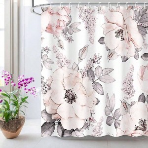 Pink Gray Flower Shower Curtain, Watercolor Floral Bath Decor, 72 Wx 72 H - 1 of 4