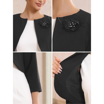 Женские куртки INSPIRE CHIC Women's Crew Neck Formal Bolero 3/4 Sleeves Open Front Cropped Shrugs Small Black — фото 5