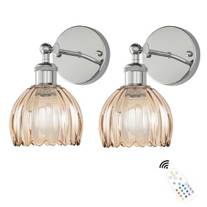 DAKAFUL Vintage Wall Lights with Tulip Glass Shade,Remote-Controlled,Decorative Wall Sconce for Bedroom/Bathroom/Living Room(Amber&Silver) - 1 of 4