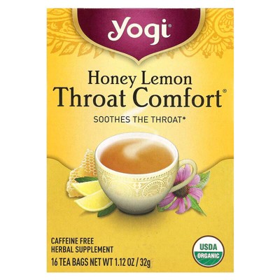Yogi Tea, Throat Comfort, Honey Lemon, Caffeine Free, 16 Tea Bags, 1.12 oz