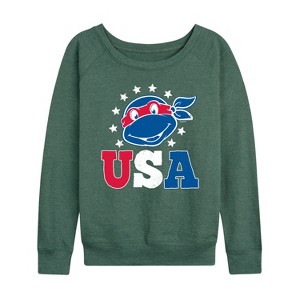 Women's - Teenage Mutant Ninja Turtles - USA Raphael Lightweight French Terry Wide Neck Long Sleeve Shirt - 1 of 4