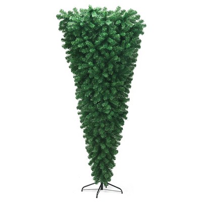 Costway 7Ft Unlit Upside Down Artificial Christmas Tree with 1000 Branch Tips Holiday