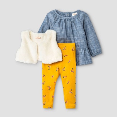 Image of Baby Girls' Fur Vest & Bottom Set - Cat & Jack™ Newborn