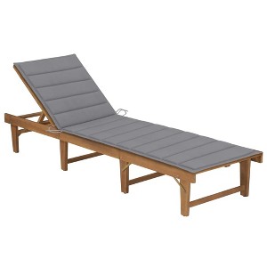 vidaXL Folding Sun Lounger with Cushion Solid Acacia Wood - 1 of 4