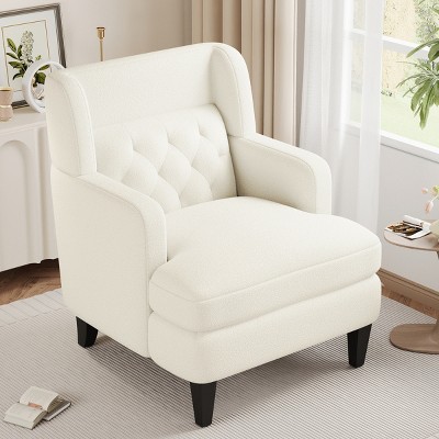 Tufted Teddy Accent Armchair,Modern Upholstered Lounge Chair with Birch Legs & Deep Seat for Living Room Bedroom-Baofuwish